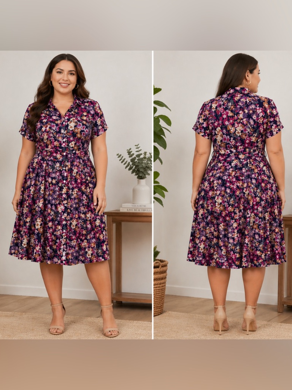 Polo Ralph Lauren Floral Shirt Dress SZ 16 Belted Short Sleeve Button Front Midi